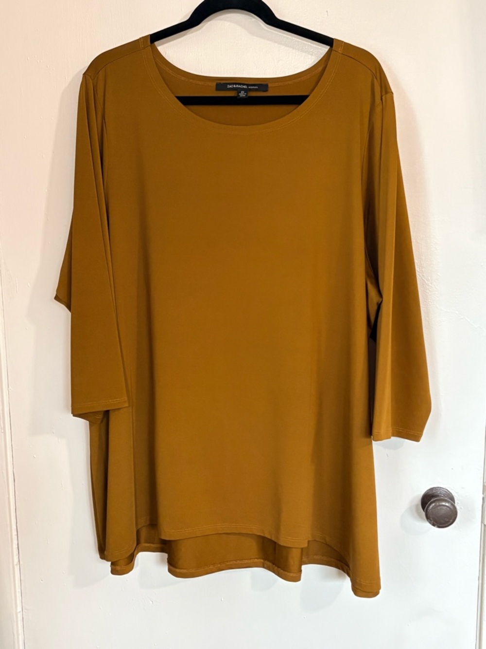 Zac & Rachel Mustard Tunic Top 2X 3/4 Sleeve Stretch Blouse